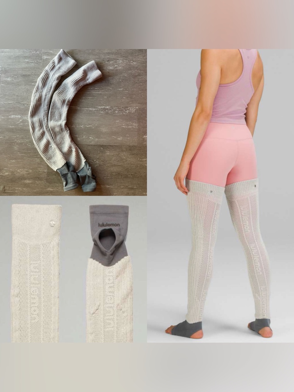 Lululemon Find Your Balance Leg Warmer in White Opal over the thigh
